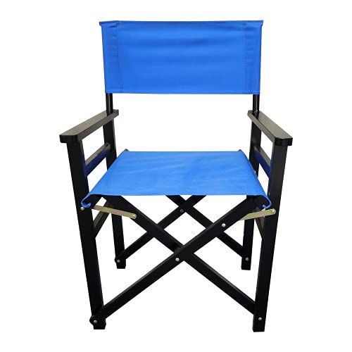 Set of 2 Folding Director Chairs, Solid Wood Canvas Fabric Camping Lawn Chairs, Blue A177