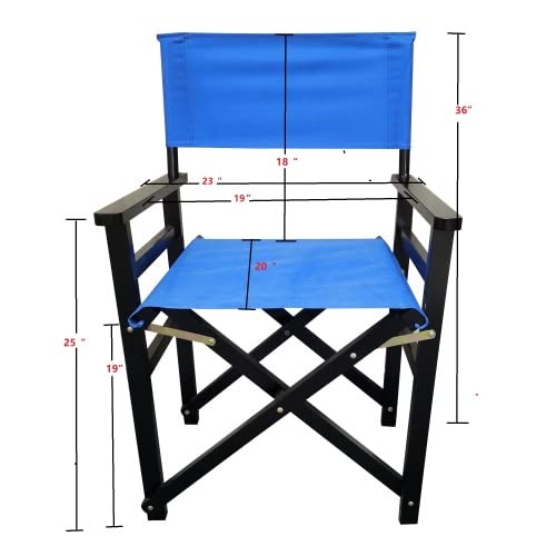 Set of 2 Folding Director Chairs, Solid Wood Canvas Fabric Camping Lawn Chairs, Blue A177