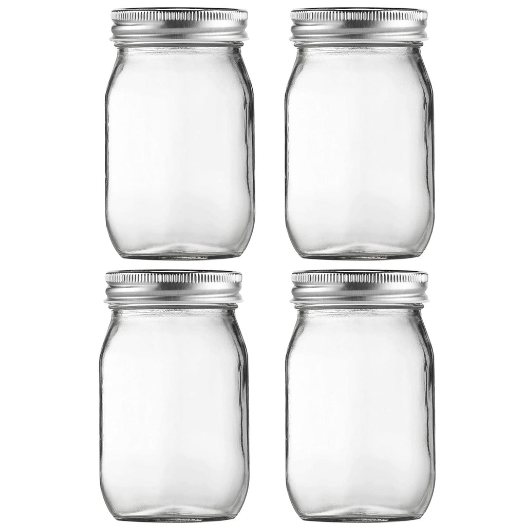 16oz Regular Mouth Glass Mason Jars with Airtight Lids, 4 Pack V159