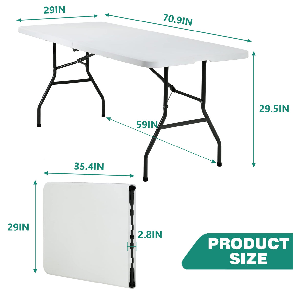 6FT White Portable Plastic Folding Table F610