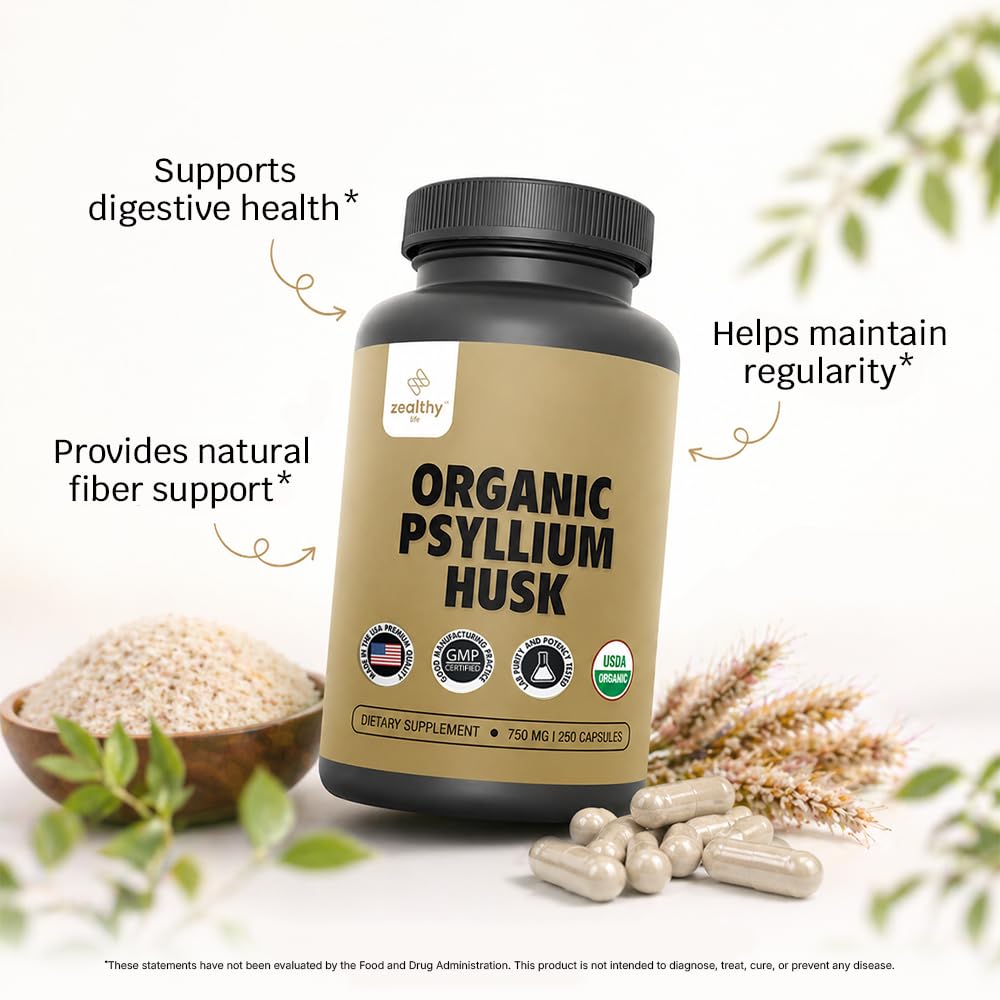 Organic Psyllium Husk Capsules 750 mg, 250 Capsules X45391