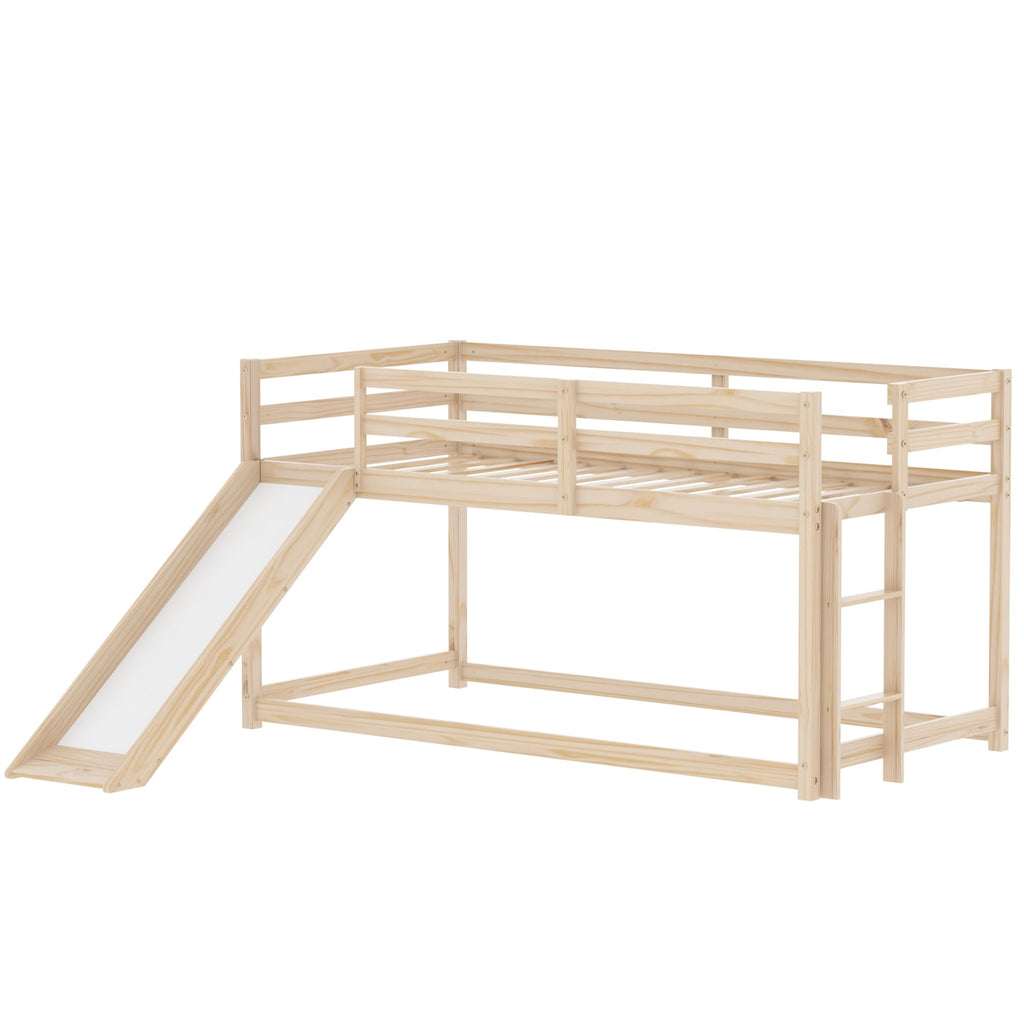 Twin Over Twin Solid Wood Bunk Bed with Slide and Ladder T96912
