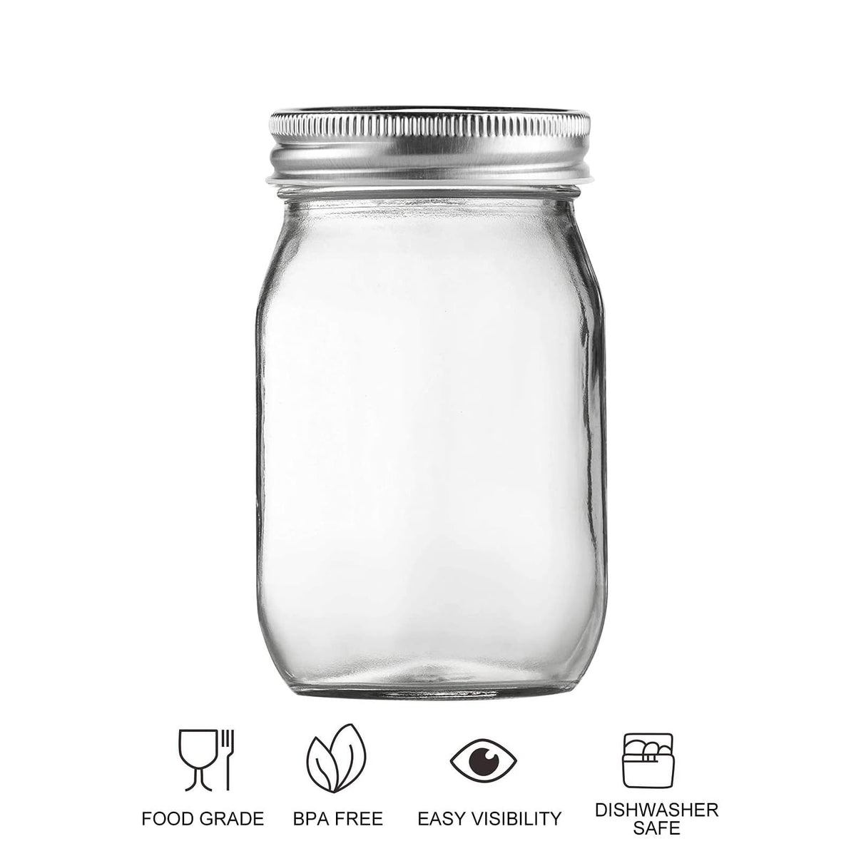 16oz Regular Mouth Glass Mason Jars with Airtight Lids, 4 Pack V159