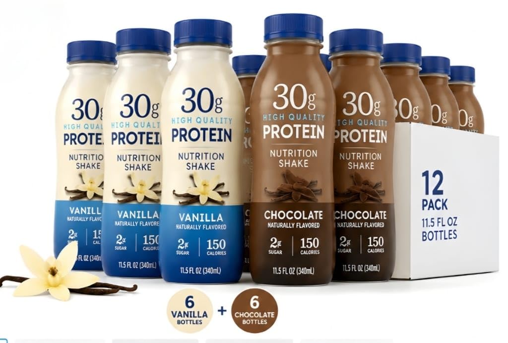 High Protein Nutrition Shake, Vanilla & Chocolate Flavor 30g, 12 Pack, 11.5 fl oz Bottles E2689