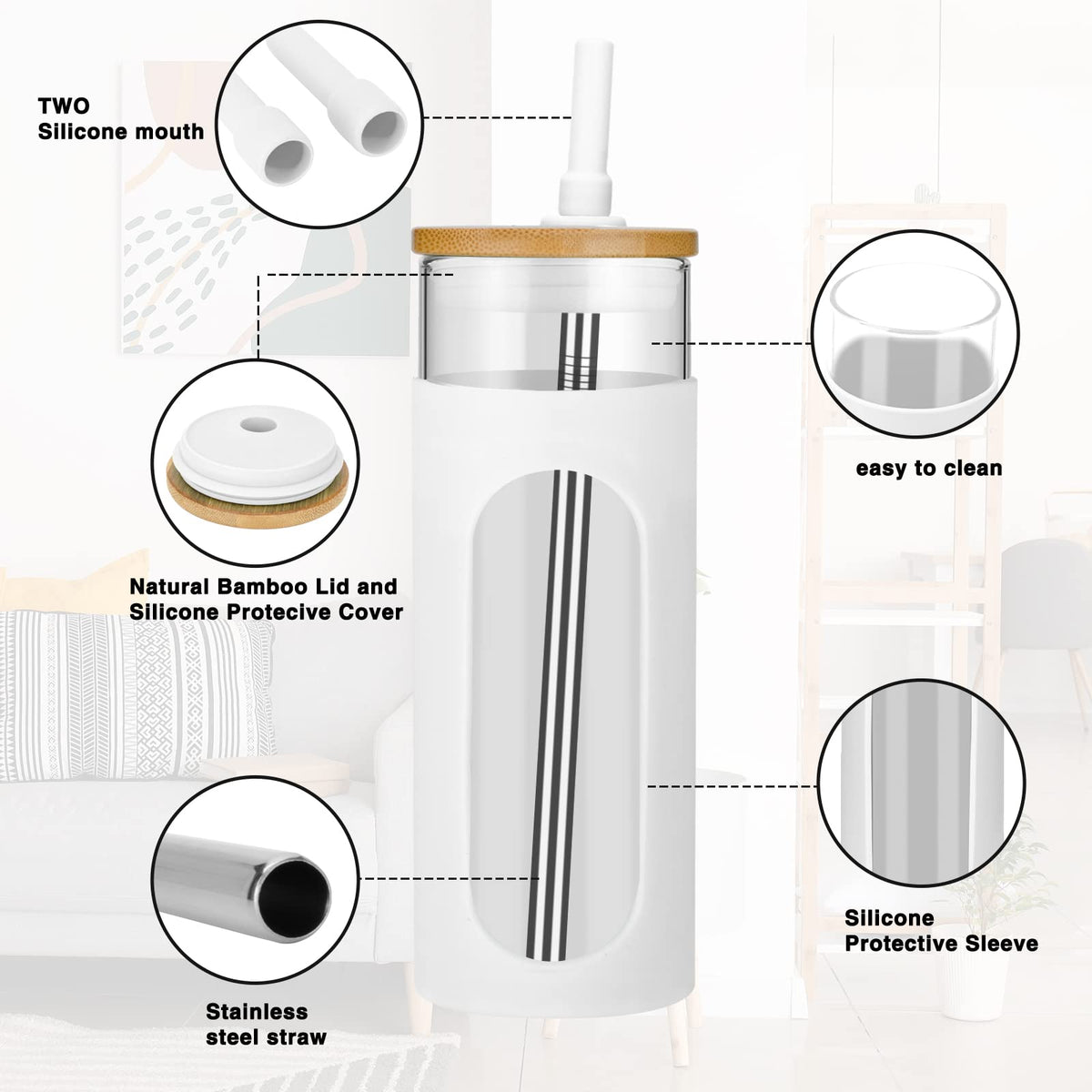 22 oz Glass Tumbler with Lid and Straw O998999