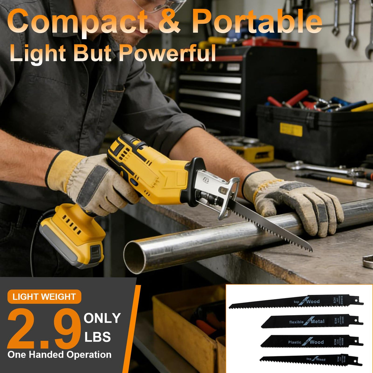 Cordless Reciprocating Saw 0-3500 SPM Variable Speed with 4 Blades I37127