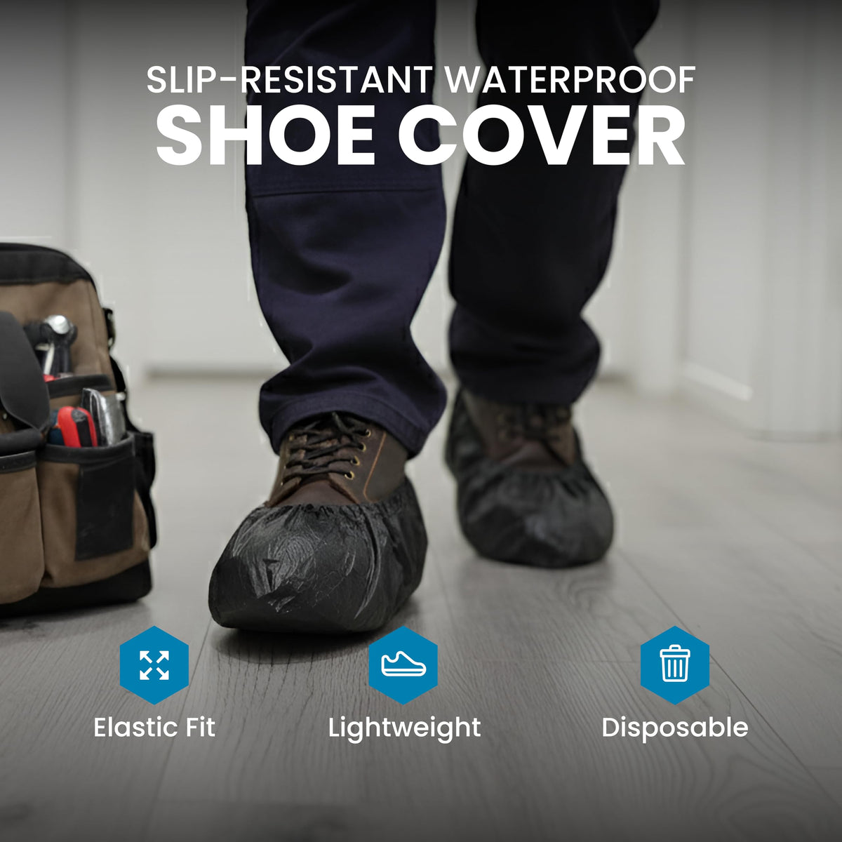 Waterproof Non-Slip Disposable CPE Boot Covers, Blue, 100 Pack M76735