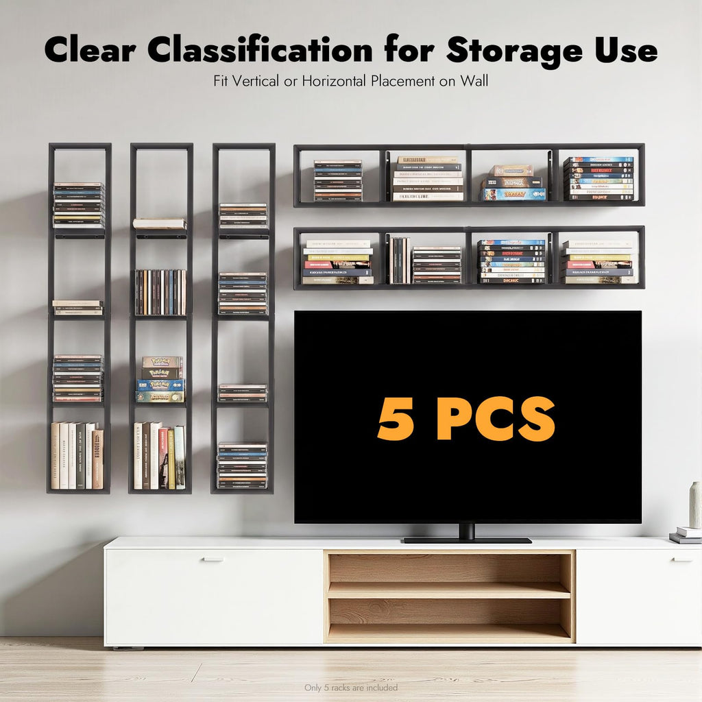 5Pcs Wall Mount Media Storage Rack O749475