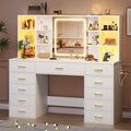 55" Extra-Wide White Makeup Vanity Desk with Lighted Mirror & 11 Drawers K523066