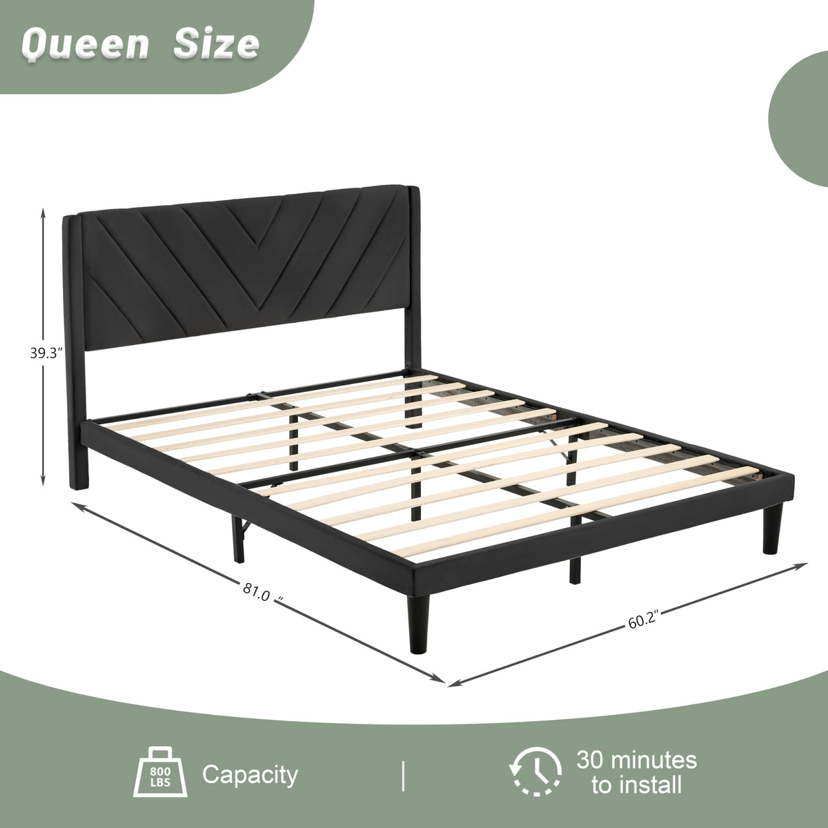 Queen Size Velvet Platform Bed Frame with Headboard Y650