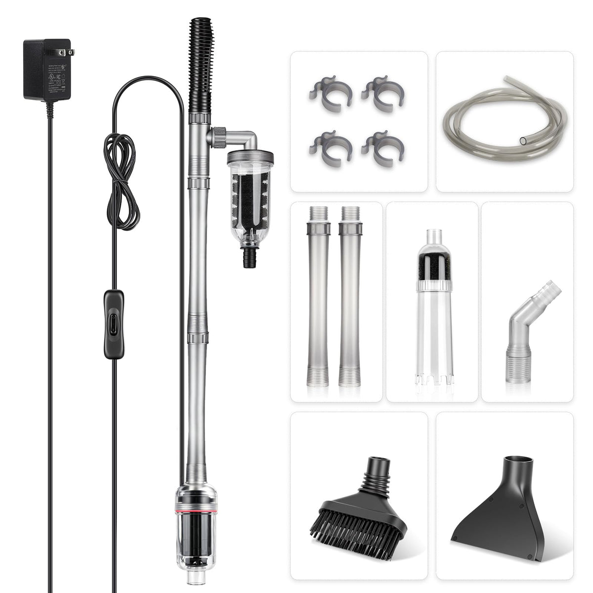 Electric Aquarium Gravel Cleaner, 528GPH Fish Tank Vacuum, 5-in-1 Sand Washer Water Changer Kit B582