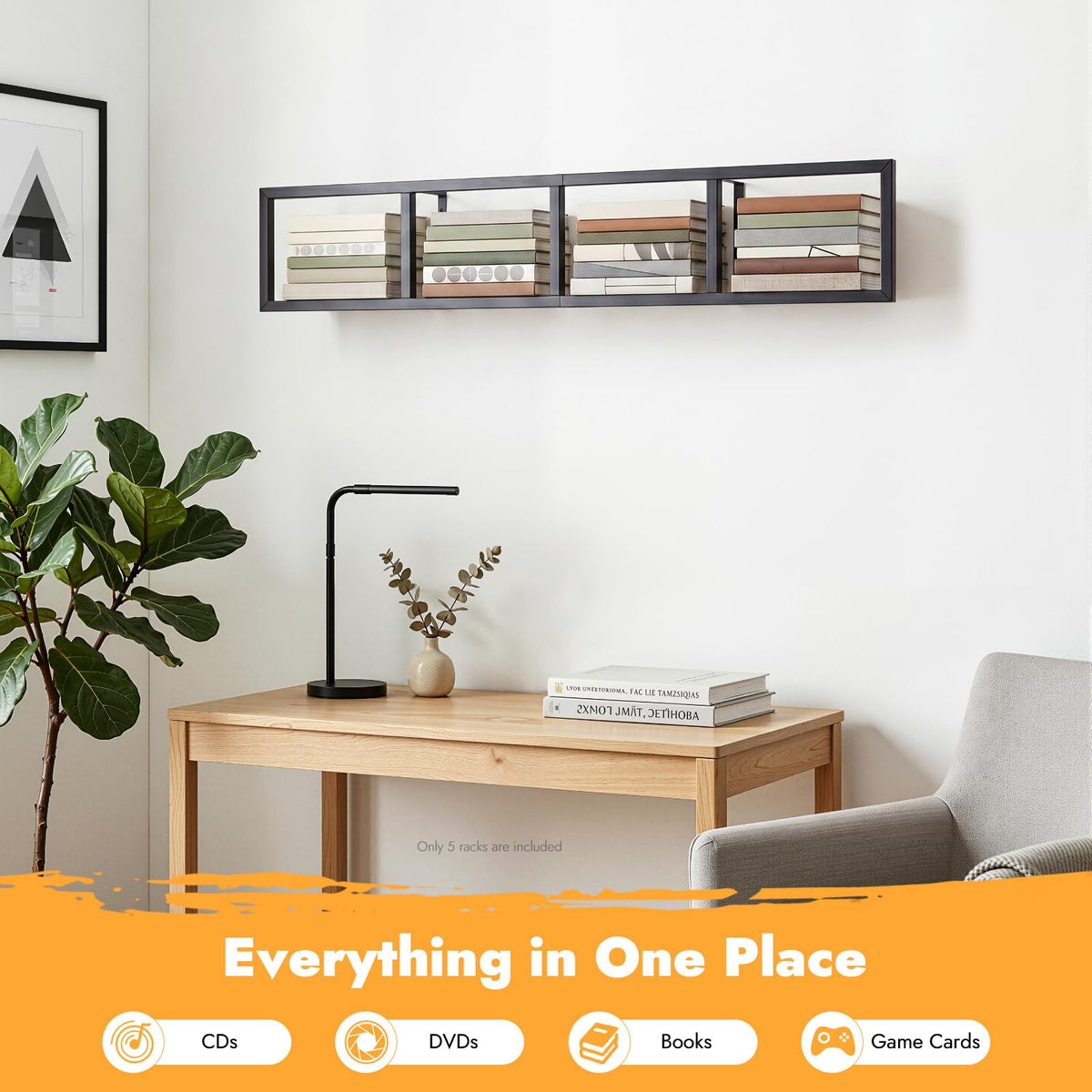 5Pcs Wall Mount Media Storage Rack O749475