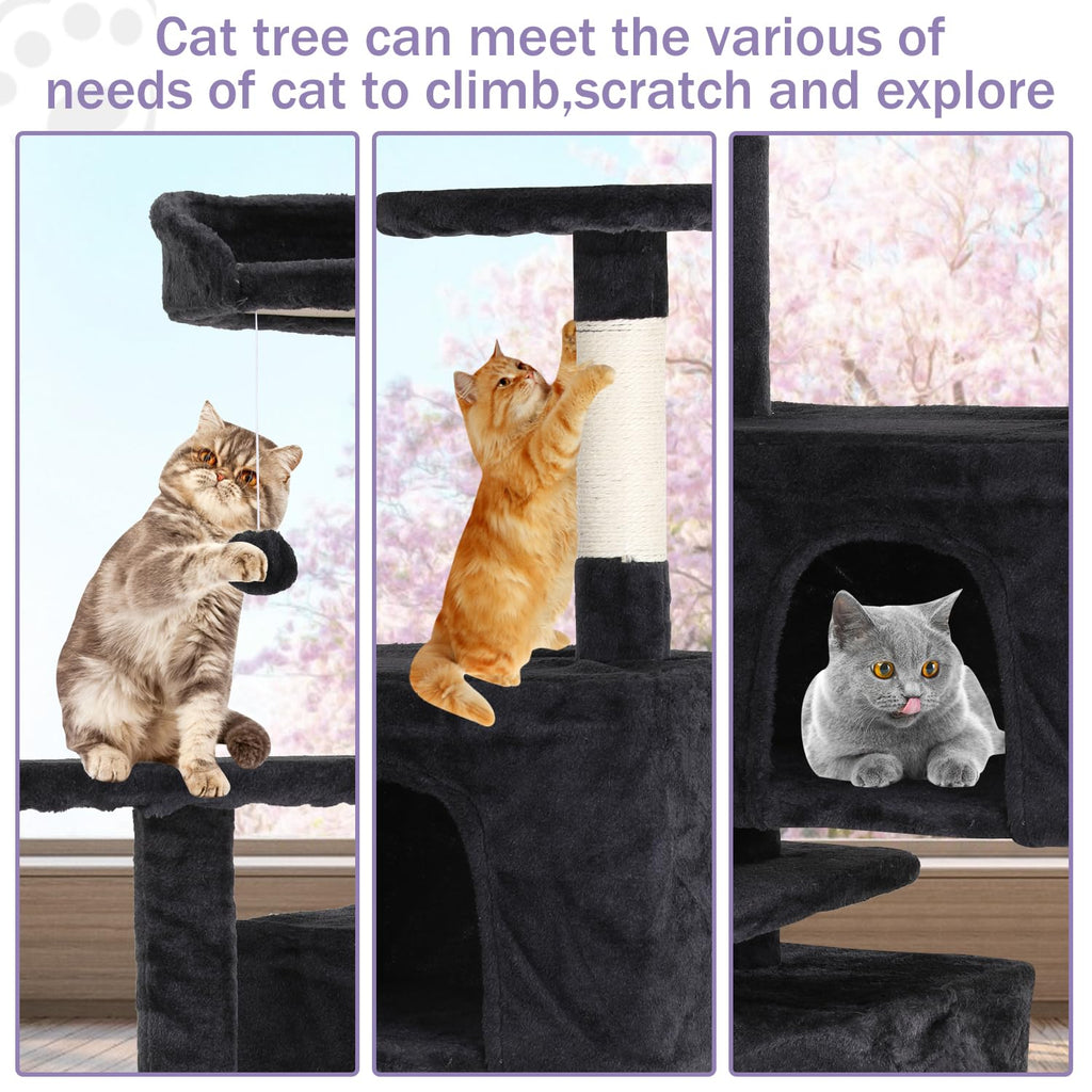 70 Inches Multi-Level Cat Tree with Litter Box Enclosure Dark Gray L75888