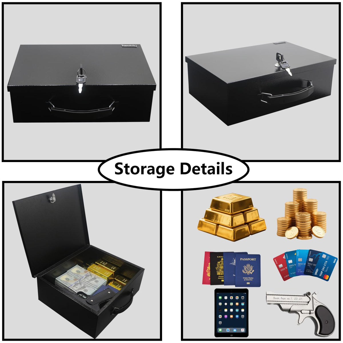 Fireproof Key Lock Steel Security Safe Box, 0.38 Cu Ft, Black V75618