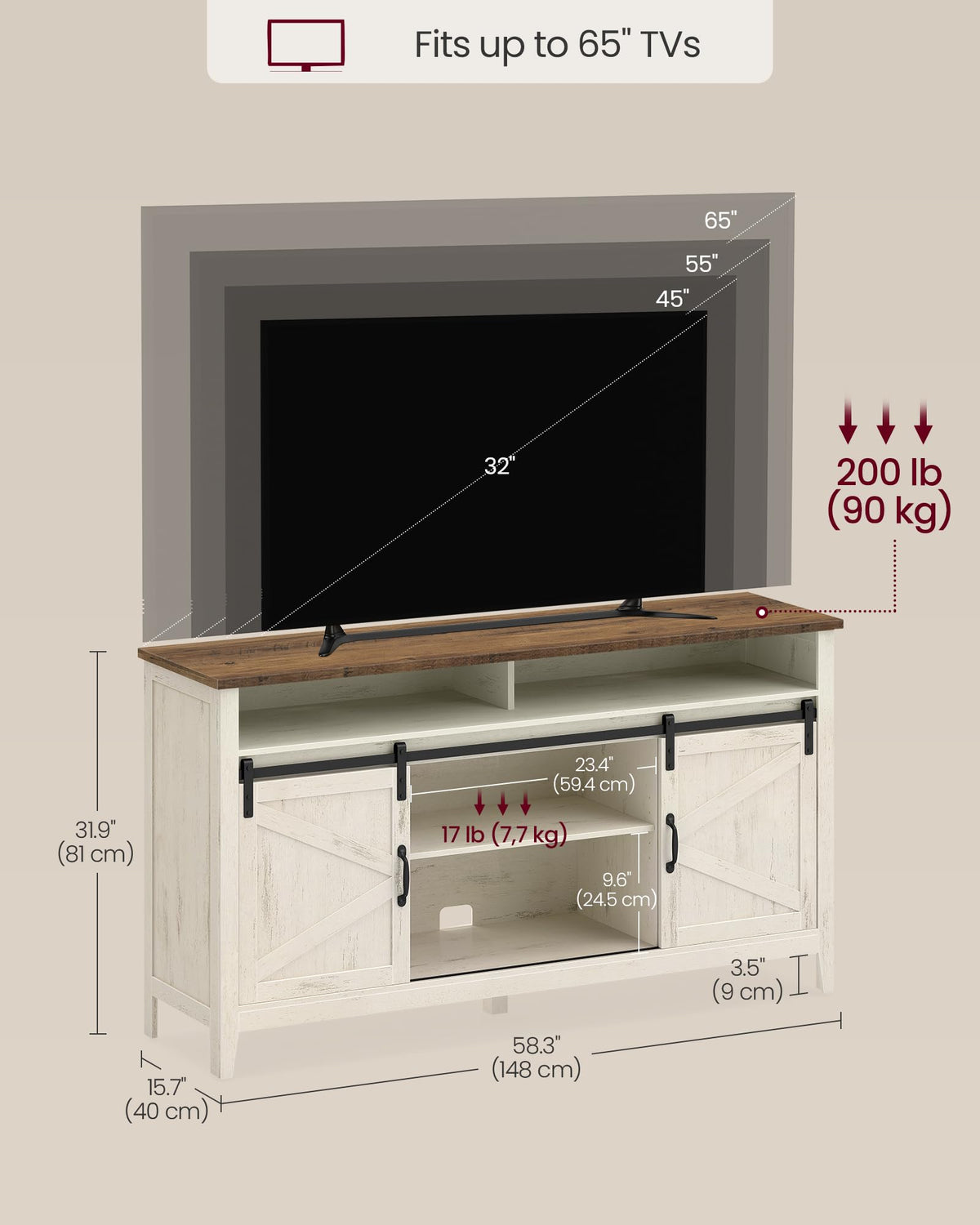Tall Farmhouse TV Stand with Door C382