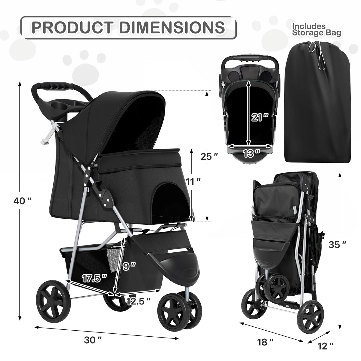 Black Pet Stroller J321368