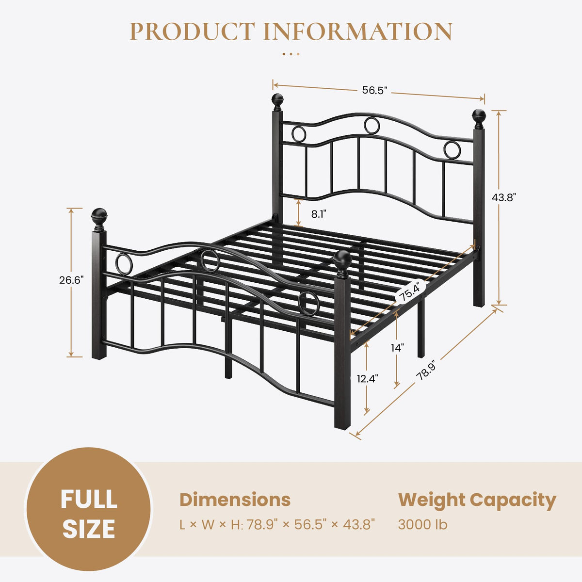 Full Size Black Metal Bed Frame Z6731