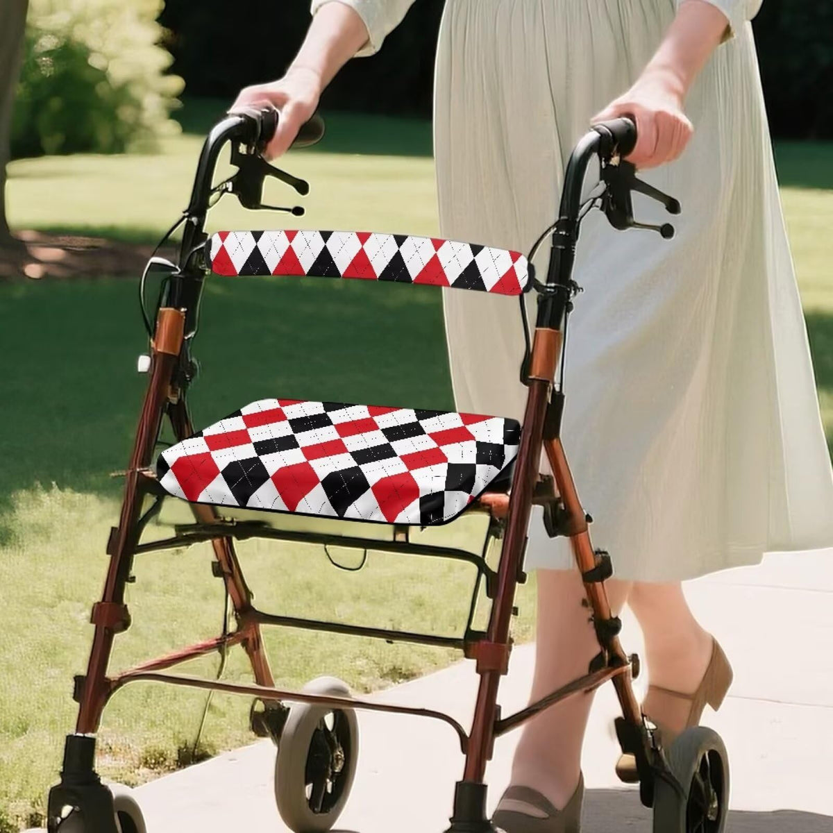 Red Diamond Pattern Rollator Walker Seat & Backrest Covers Set M869585