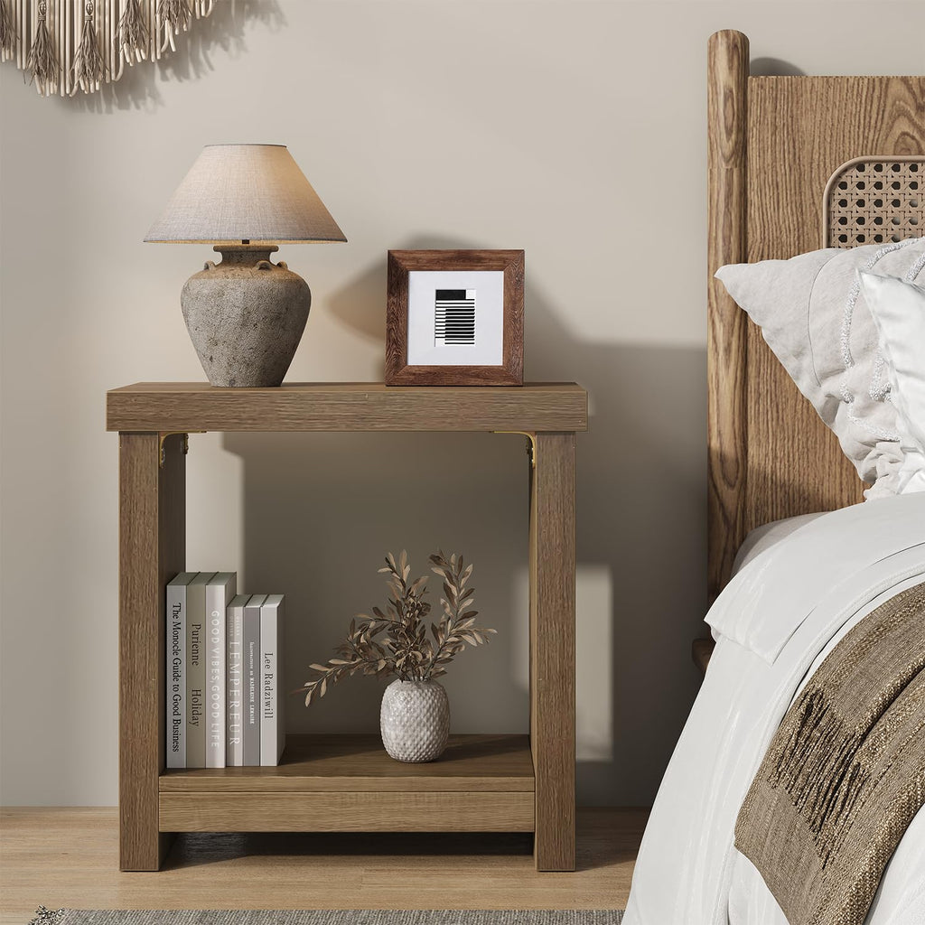Brown Set of 2 End Tables with Storage Shelves C3590