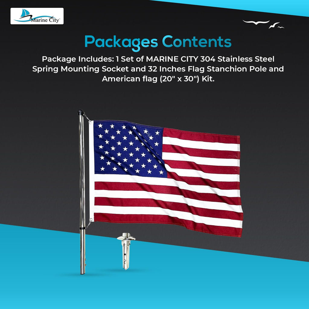 32-Inch Flag Stanchion Pole Kit 304 Stainless Steel J783
