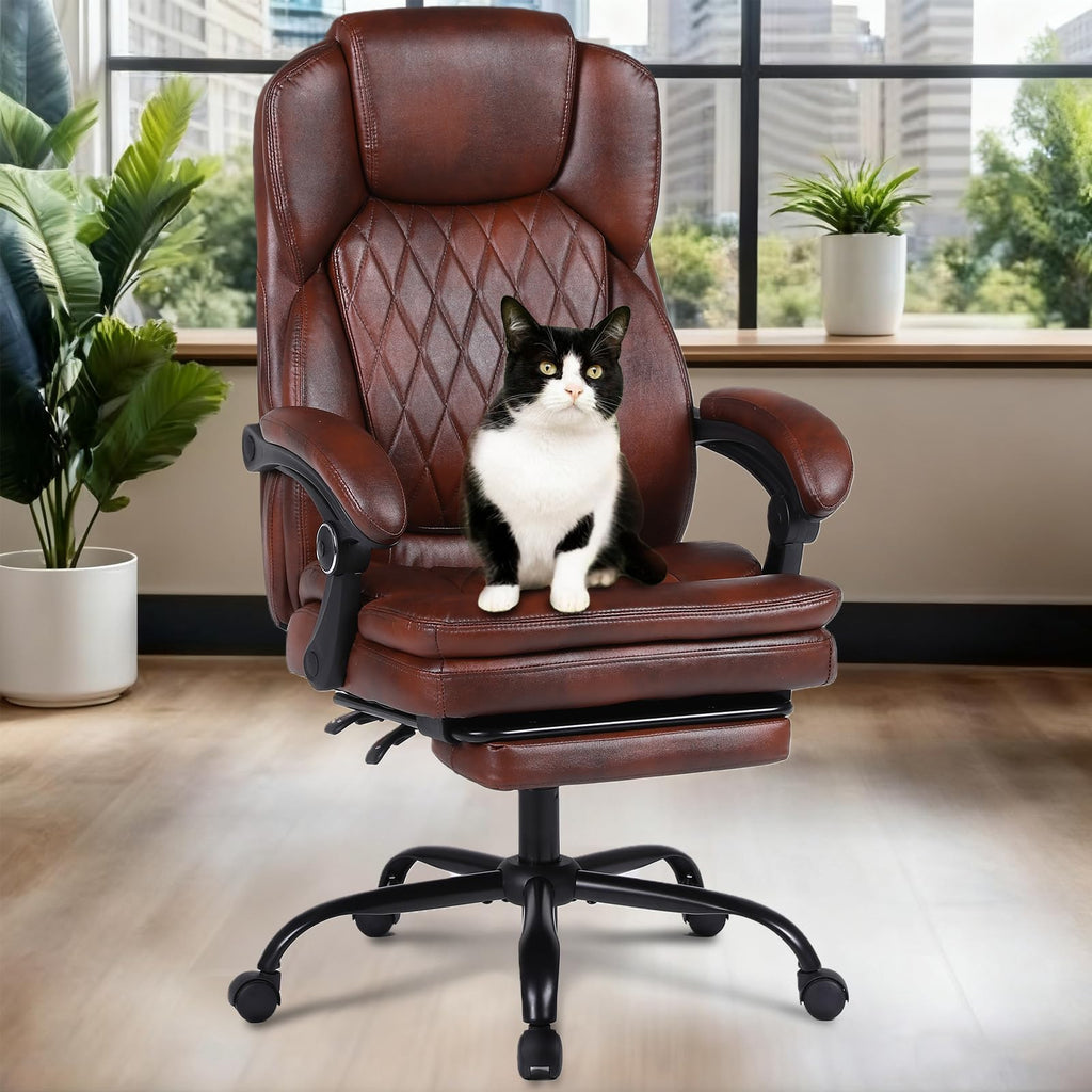 Big and Tall Ergonomic High Back PU Leather Reclining Office Chair with Footrest O2187