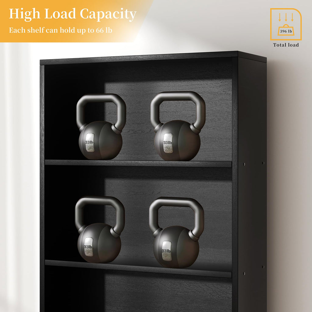 Black 6 Tier 71 Inch Bookshelf X7678