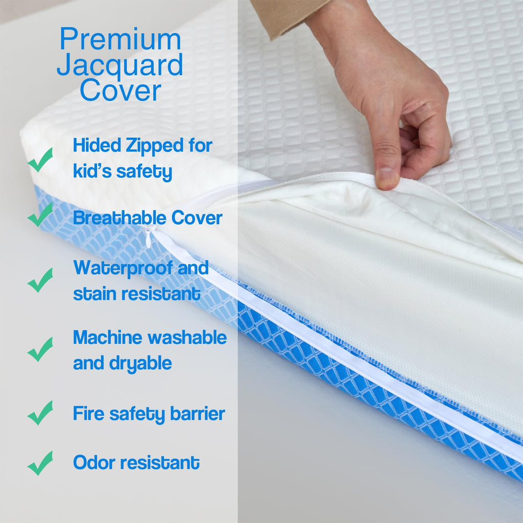 White Blue Gel Memory Foam Baby Crib Mattress 52 x 28 x 5 Inches H248