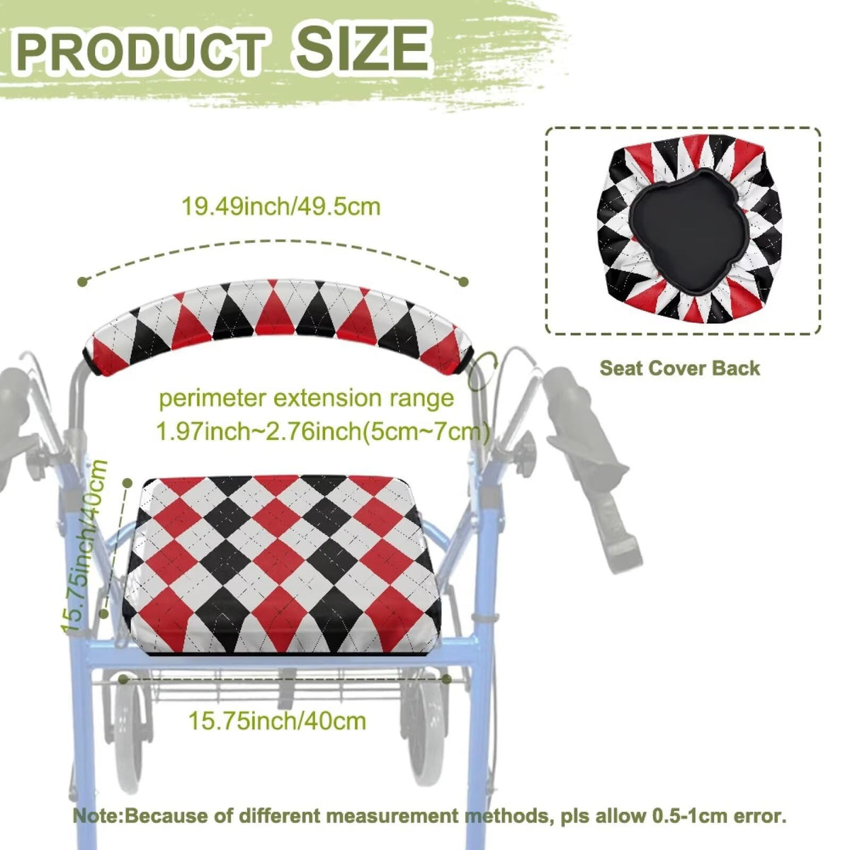 Red Diamond Pattern Rollator Walker Seat & Backrest Covers Set M869585