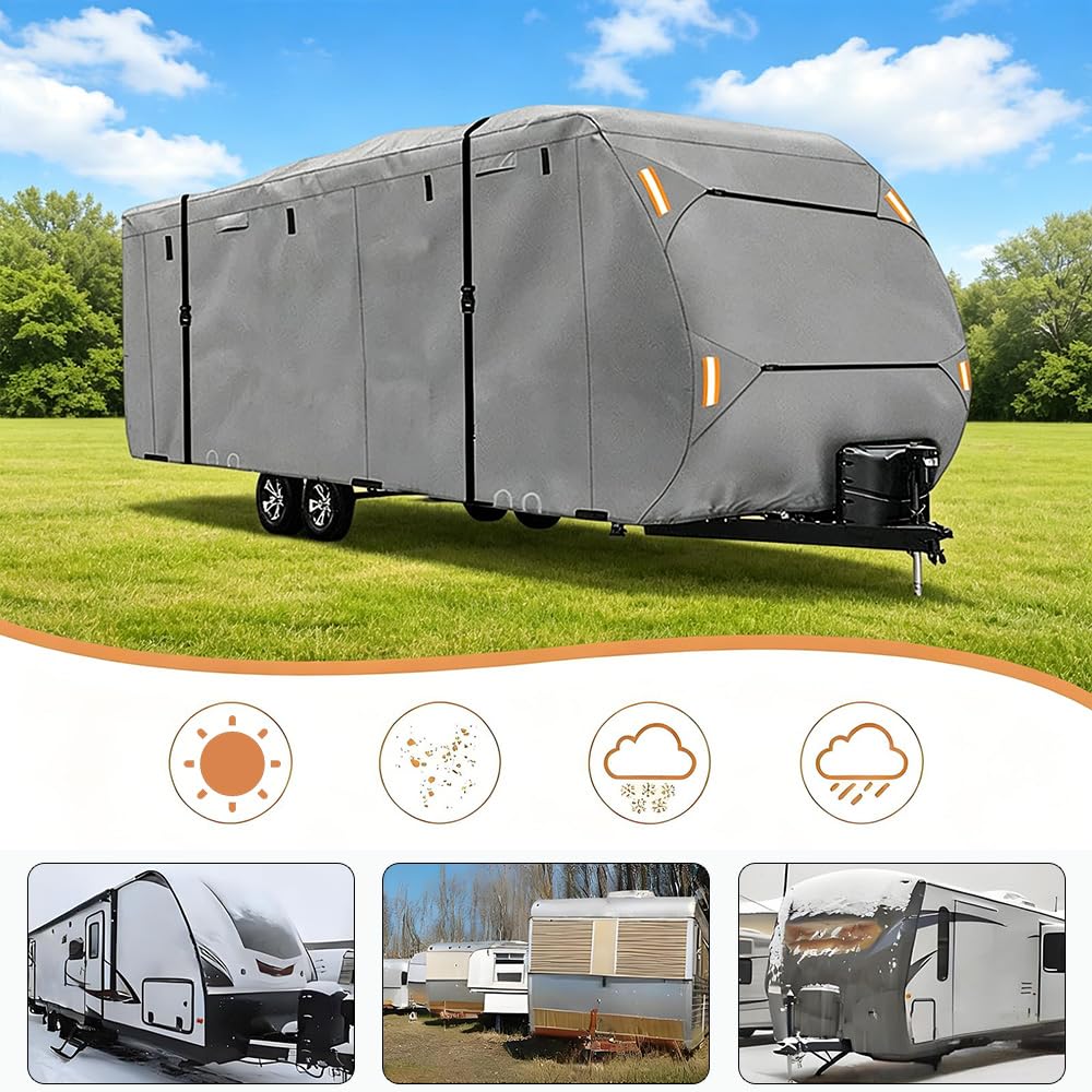 Waterproof 420D Travel Trailer Cover with Adjustable Straps A974