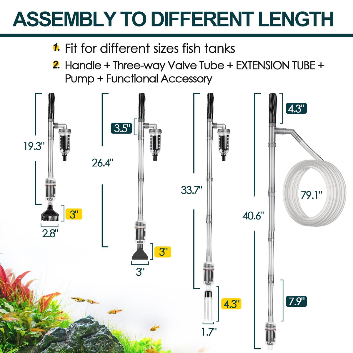 Electric Aquarium Gravel Cleaner, 528GPH Fish Tank Vacuum, 5-in-1 Sand Washer Water Changer Kit B582