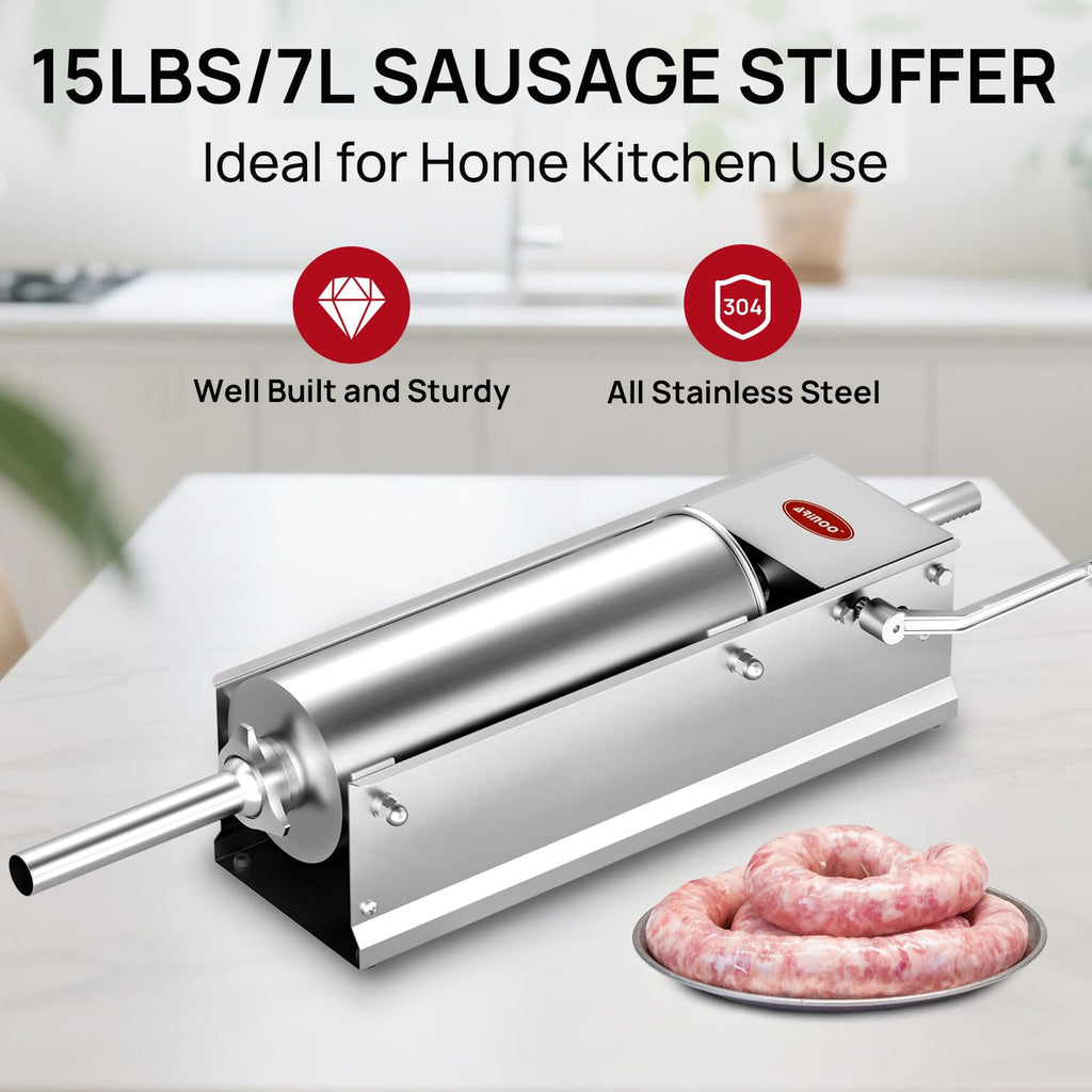 Manual Stainless Steel Sausage Stuffer with 4 Stuffing Tubes A860948
