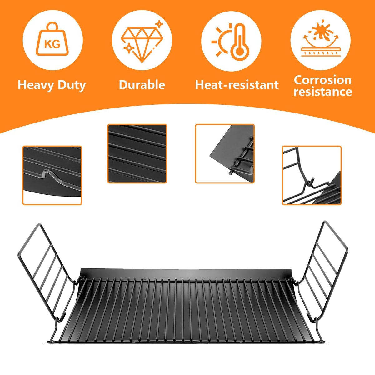27” Ash Pan Charcoal Tray Replacement with 2Pcs Fire Grate Hanger O7651