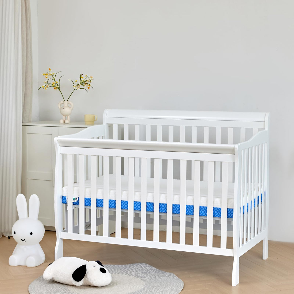 White Blue Gel Memory Foam Baby Crib Mattress 52 x 28 x 5 Inches H248