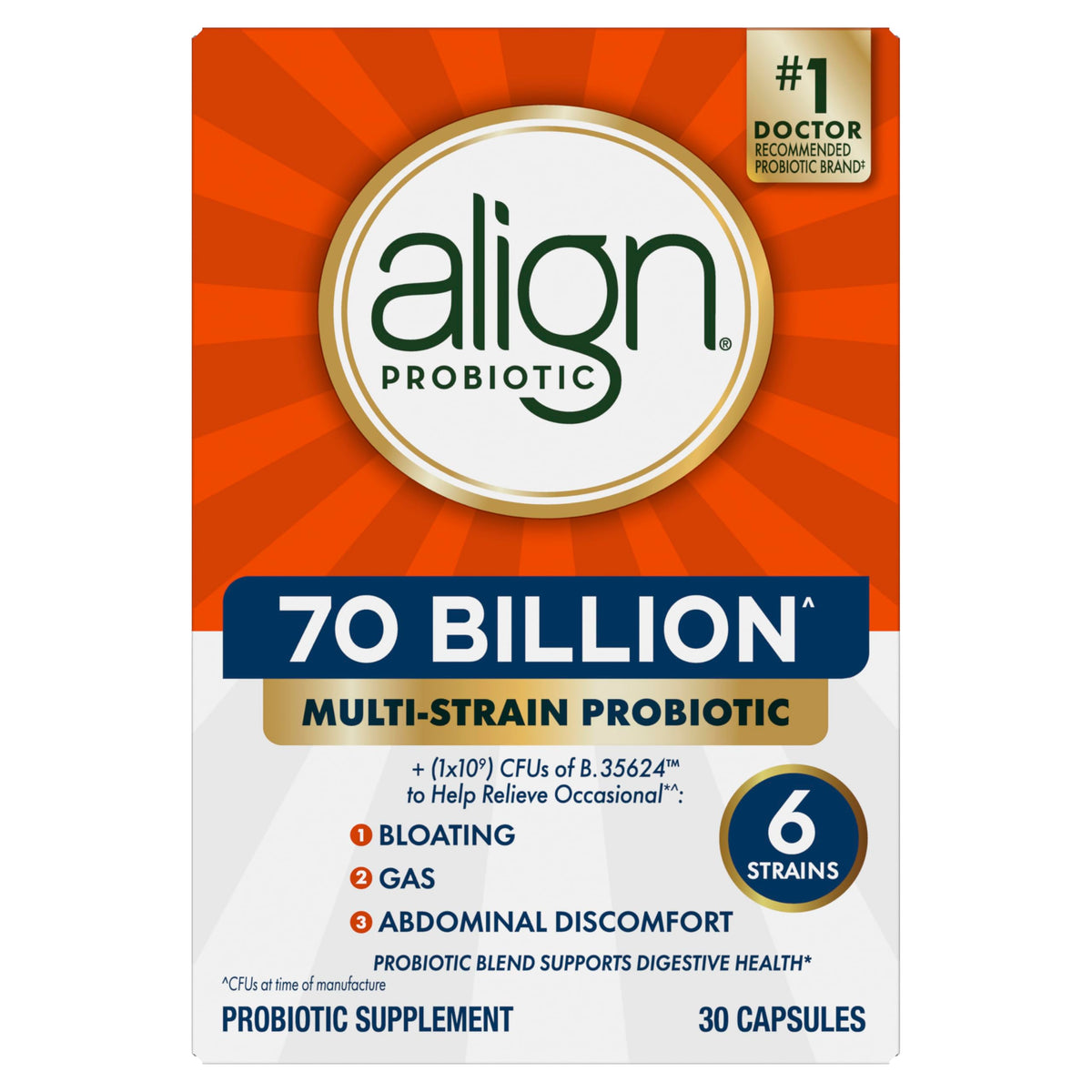 70 Billion CFU 6 Strain Blend Probiotic 30 Capsules V2848