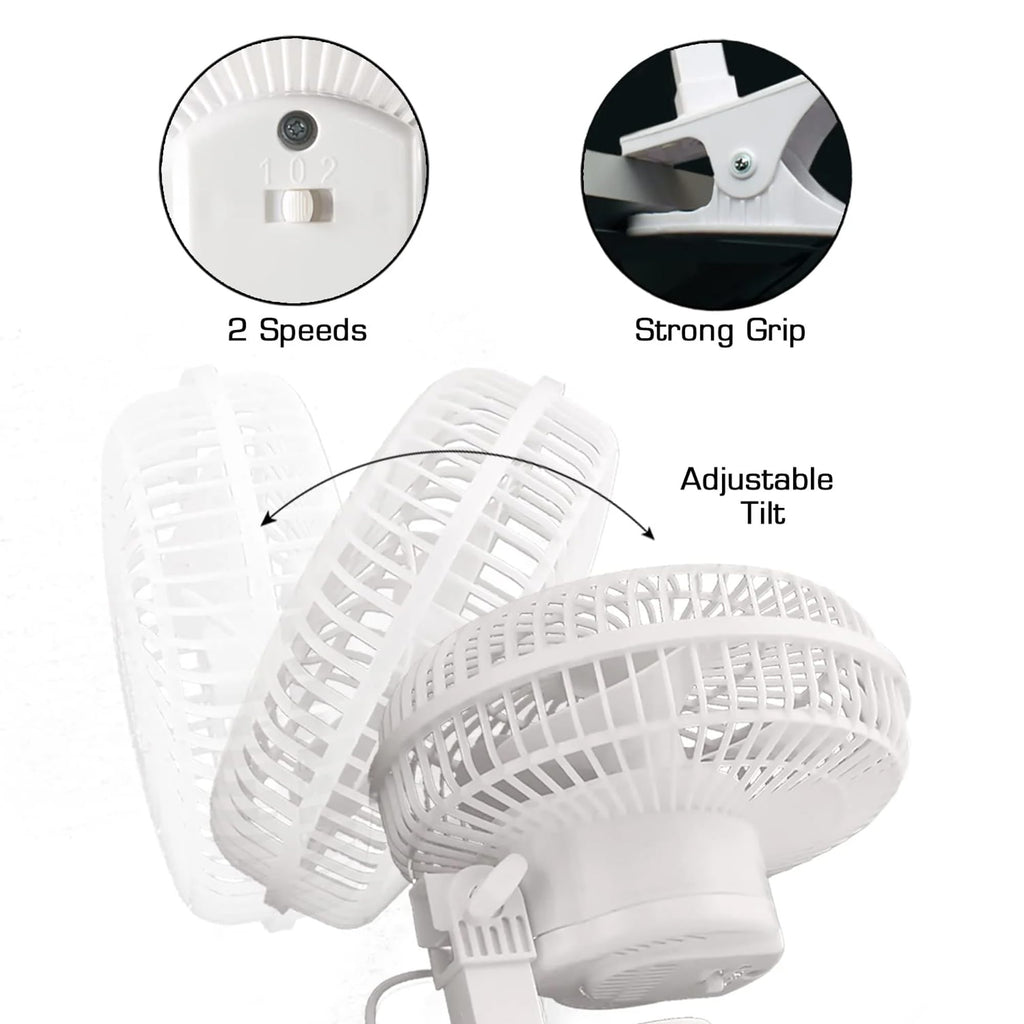 White 2-Pack 6" Clip-On Table Fan with 2 Quiet Speeds Y8960