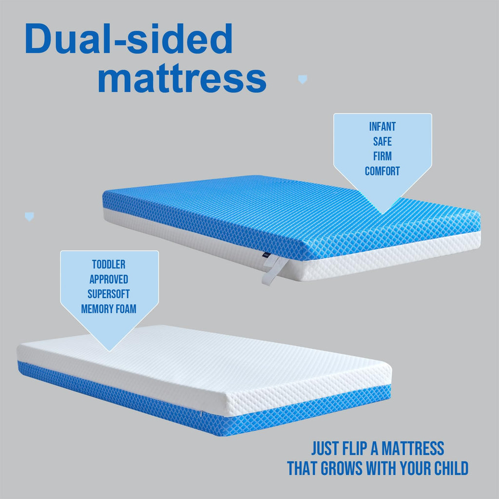White Blue Gel Memory Foam Baby Crib Mattress 52 x 28 x 5 Inches H248