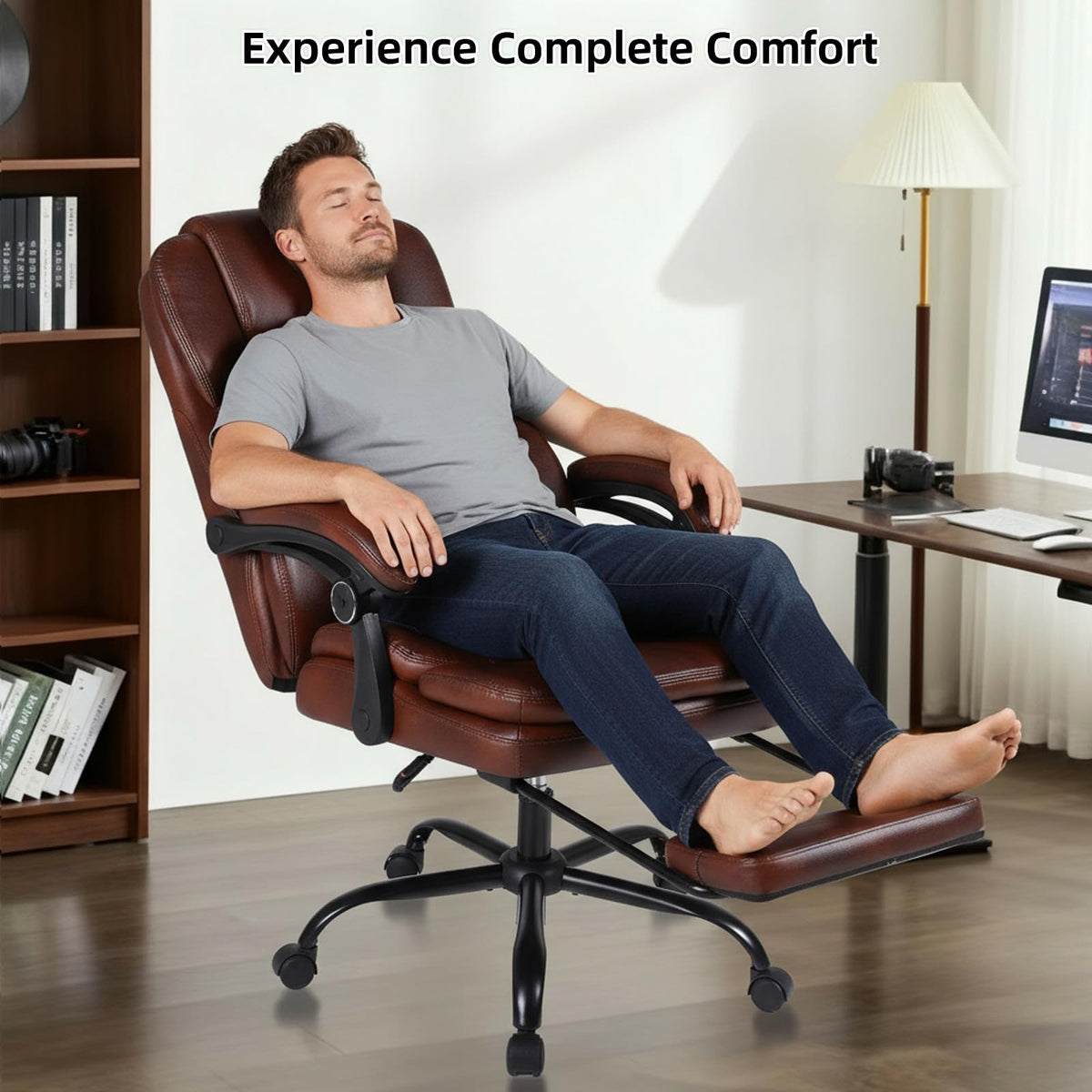 Big and Tall Ergonomic High Back PU Leather Reclining Office Chair with Footrest O2187