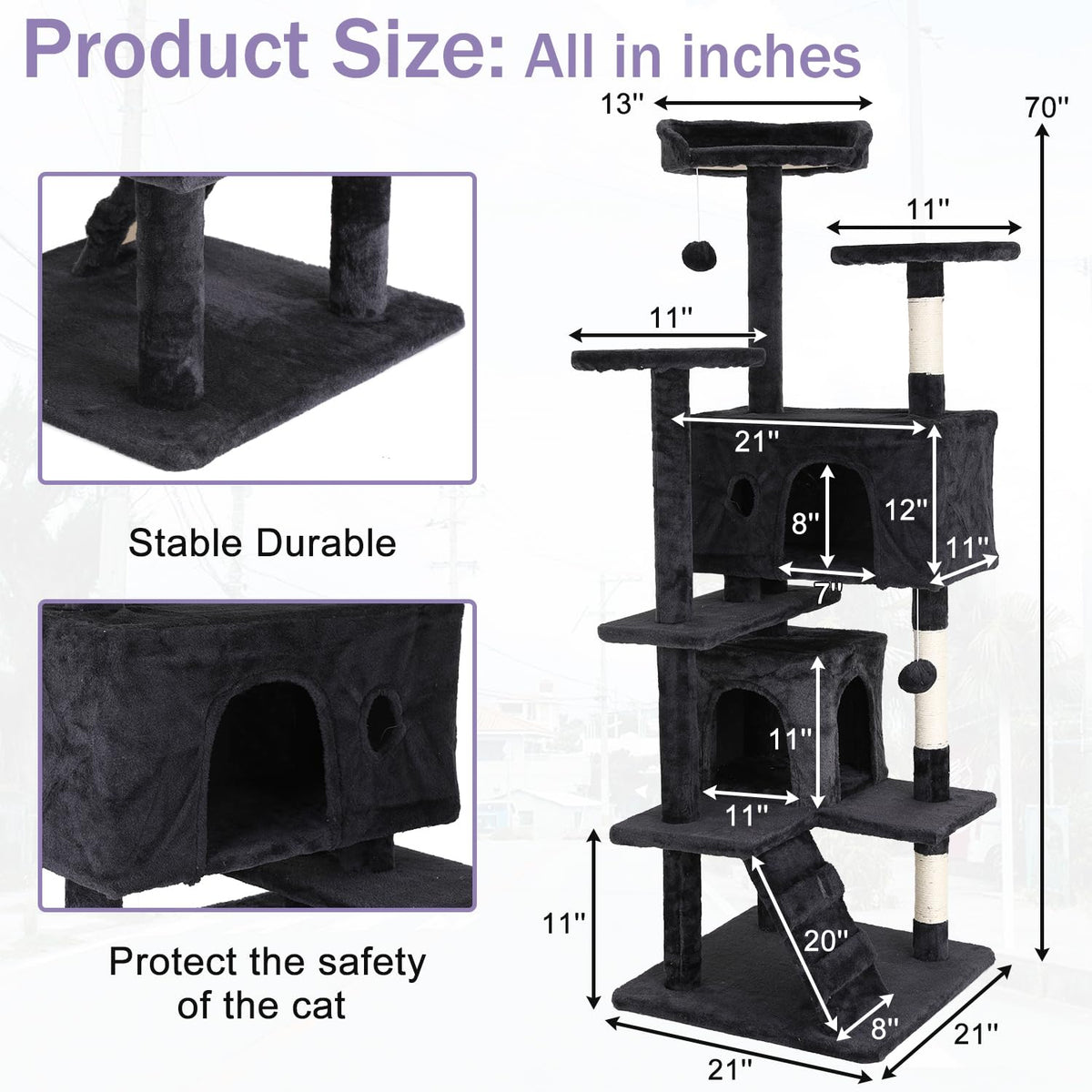 70 Inches Multi-Level Cat Tree with Litter Box Enclosure Dark Gray L75888