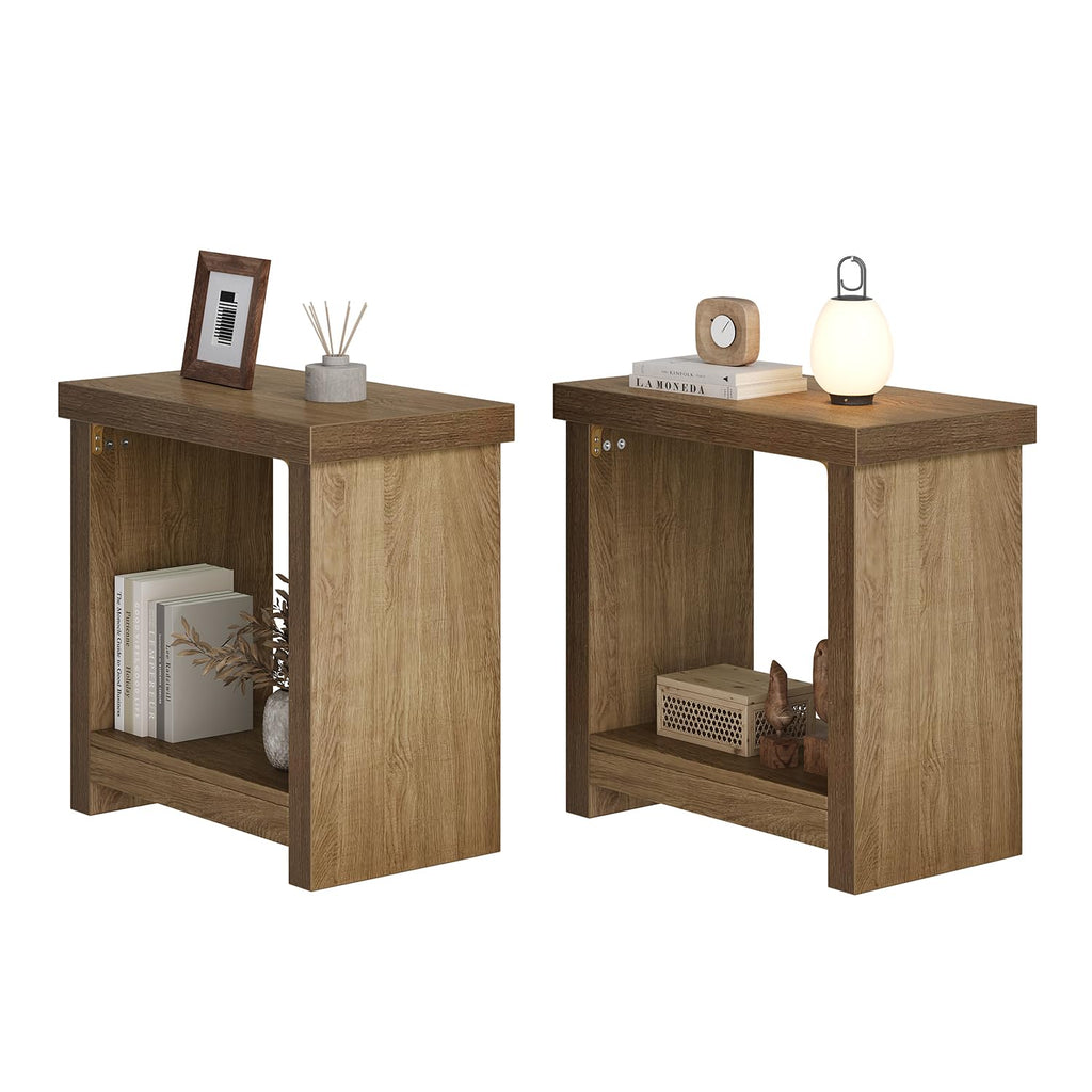 Brown Set of 2 End Tables with Storage Shelves C3590