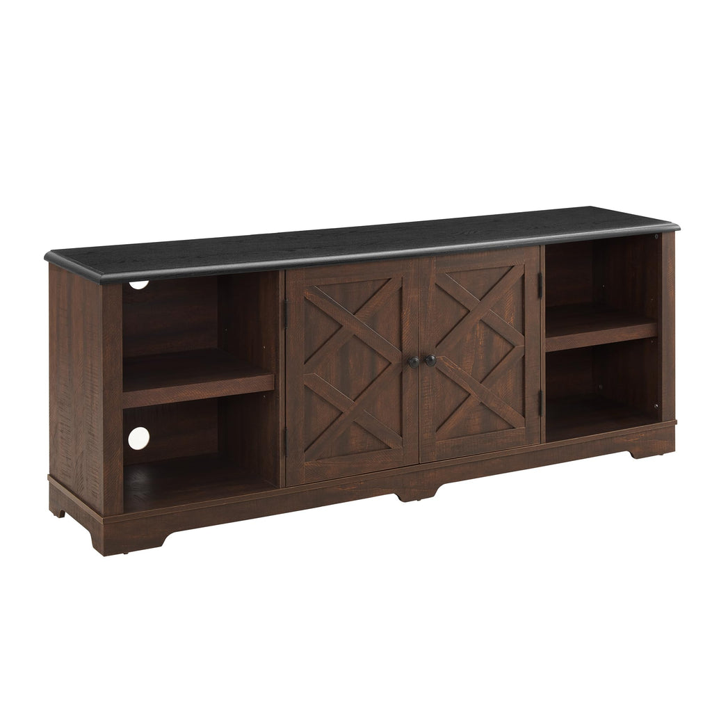 Espresso and Black TV Media Stand with Open Shelves and Closed Cabinets Y51999