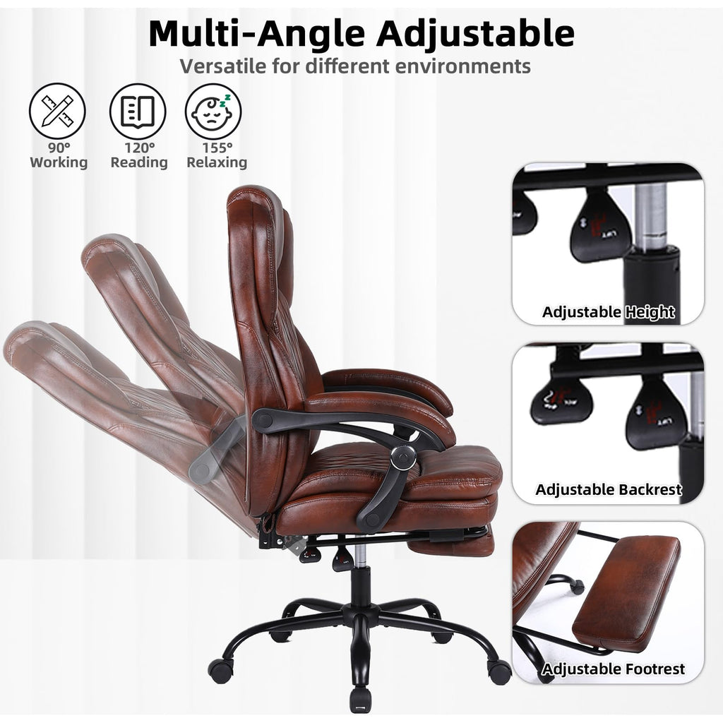 Big and Tall Ergonomic High Back PU Leather Reclining Office Chair with Footrest O2187