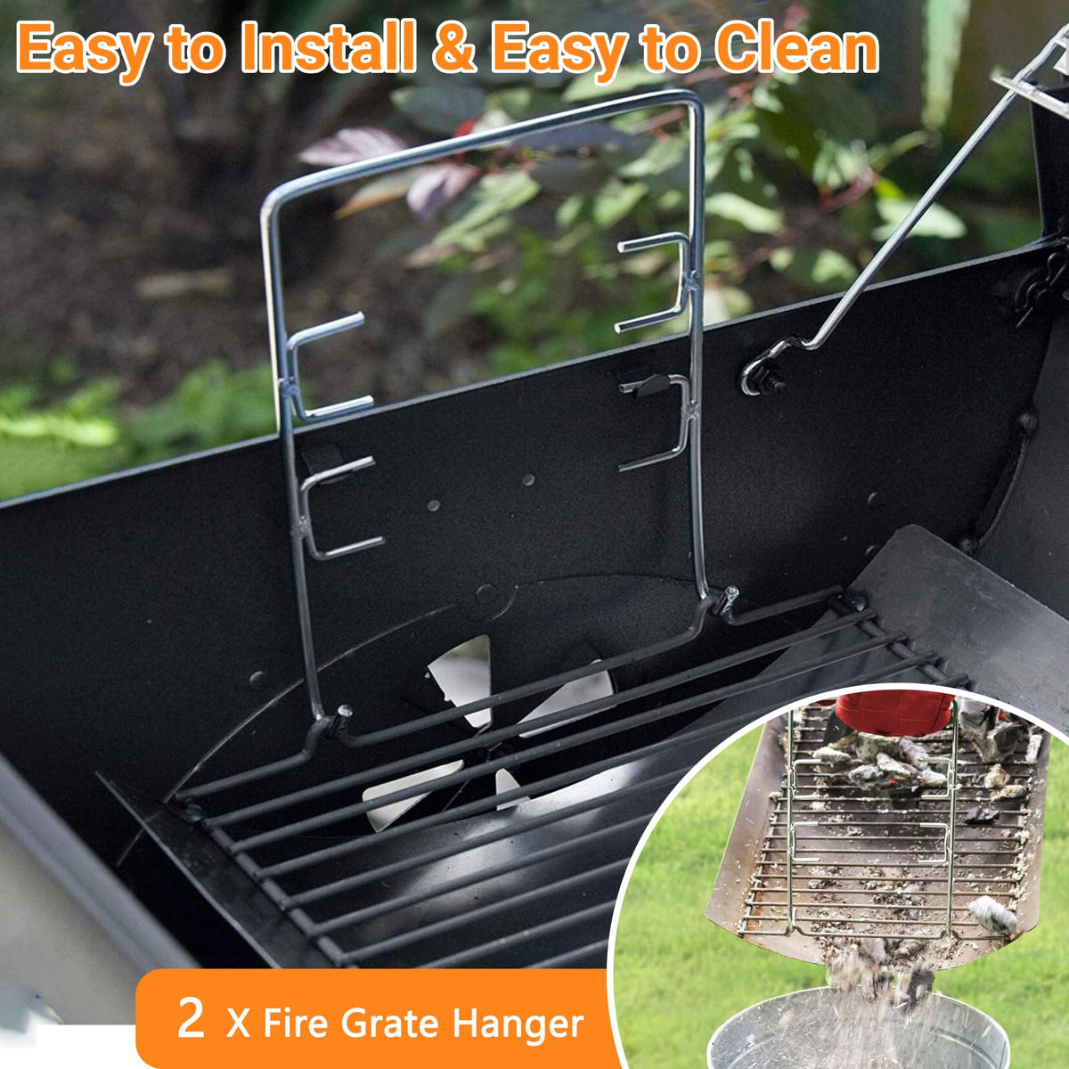 27” Ash Pan Charcoal Tray Replacement with 2Pcs Fire Grate Hanger O7651