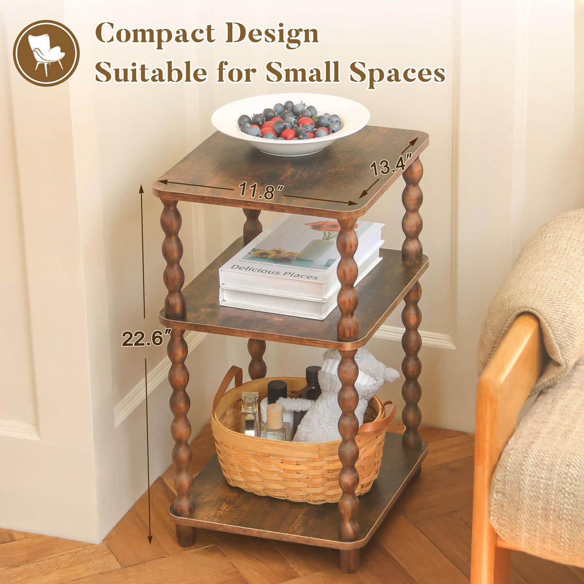 Small 3-Tier Side Table with Shelf S611246
