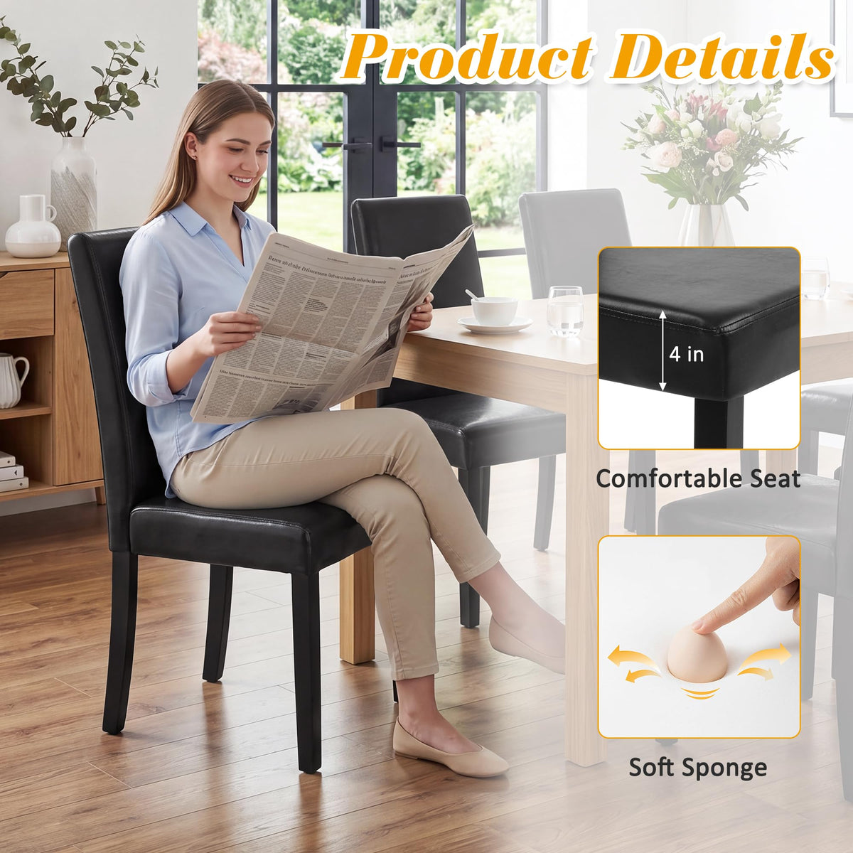 Black PU Leather Upholstered Dining Chairs Set of 6 Z327529