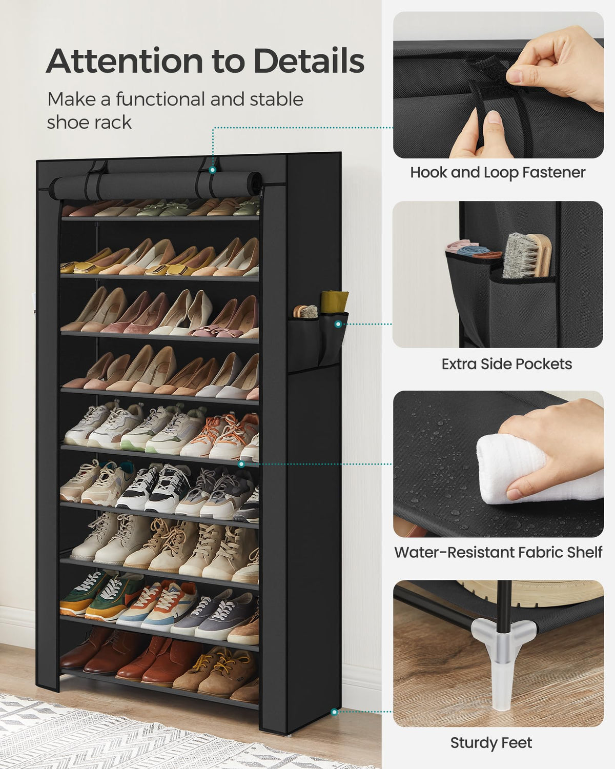 10-Tier Shoe Rack with Cover H117