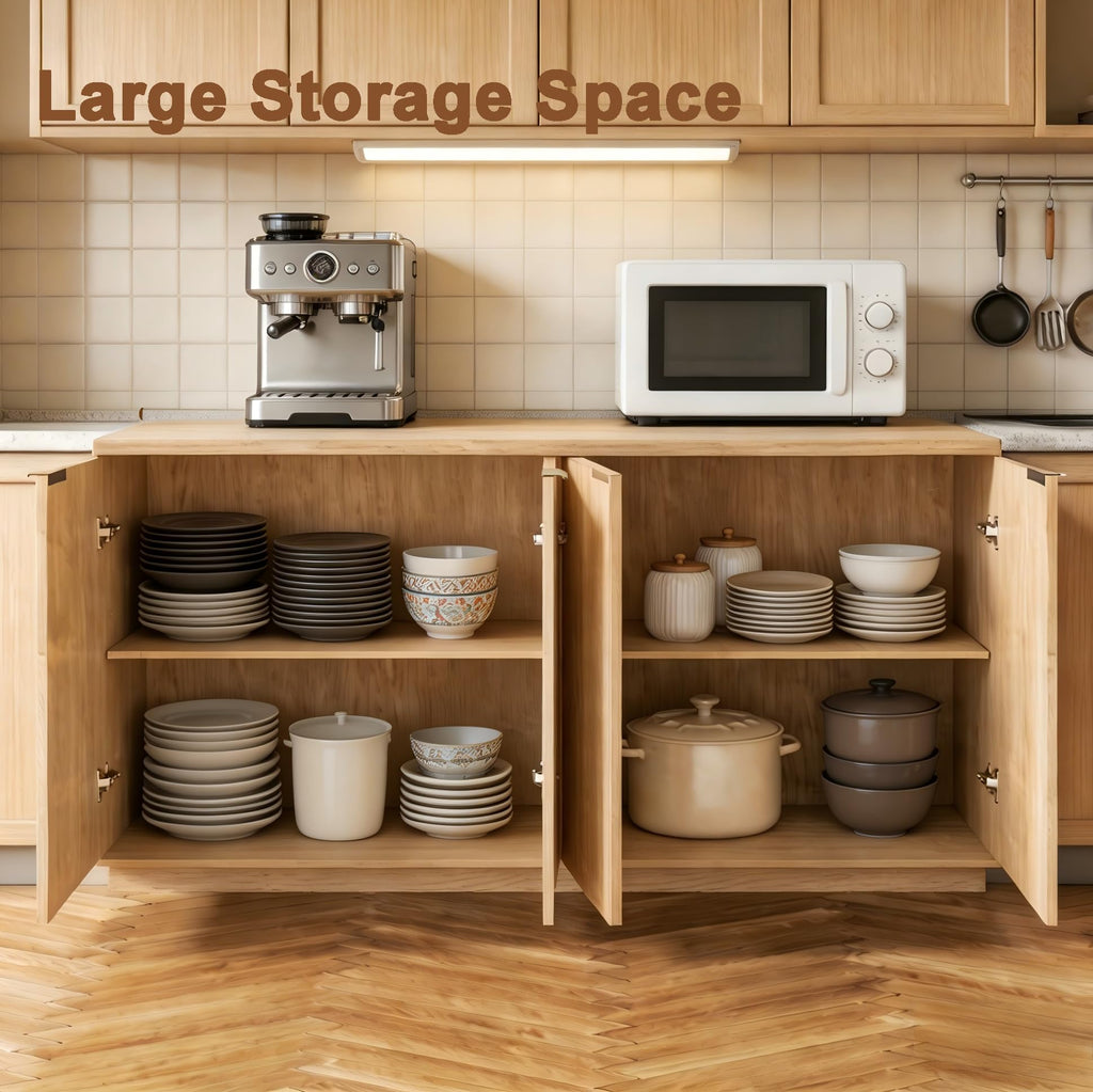 Natural Oak Fluted Wooden Sideboard Cabinet with 4 Doors V649