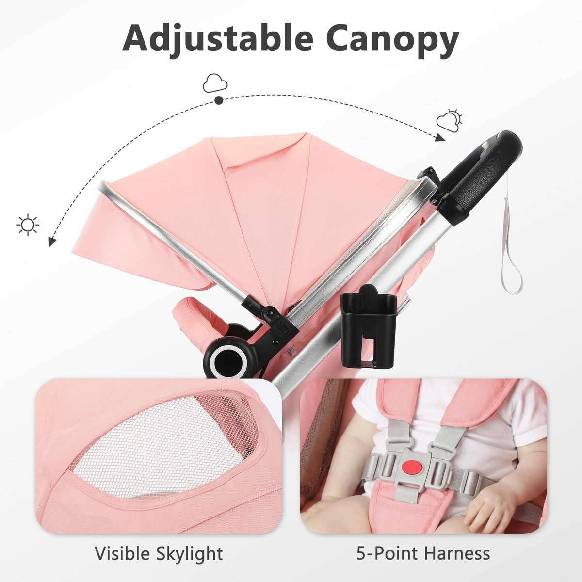 2 in 1 Convertible Baby Stroller, Diaper Bag, Pink Z6039