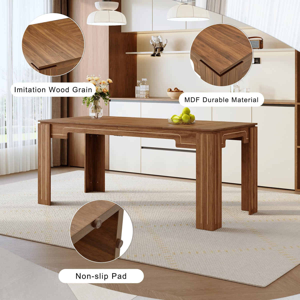 71" Farmhouse Dining Table Set for 8 with PU Leather Chairs C463403