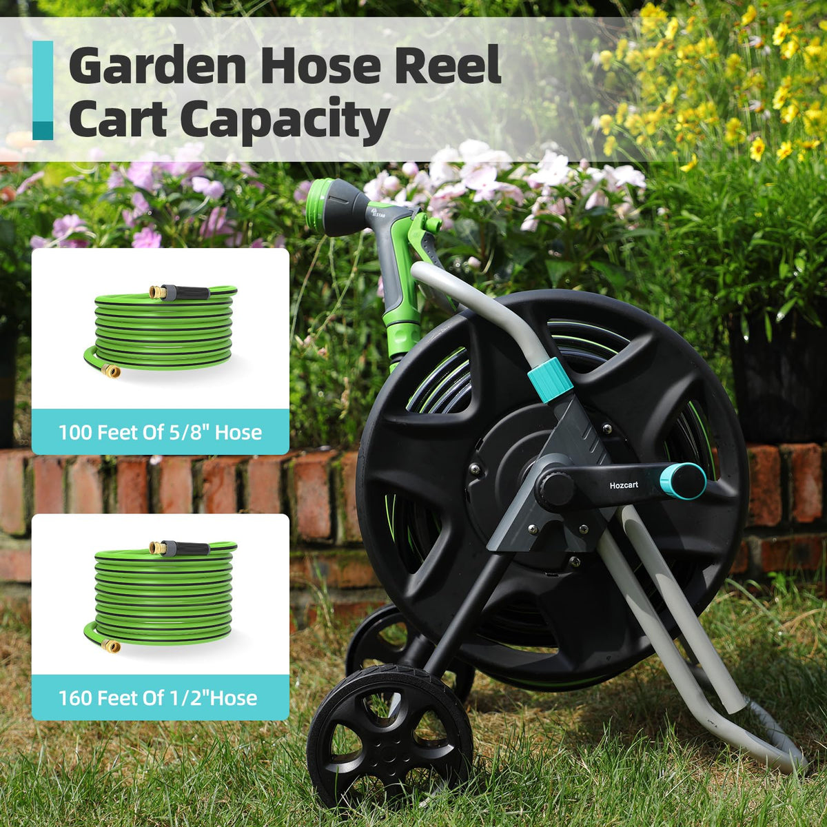 Metal Heavy Duty Garden Hose Reel Cart with Wheels I973608