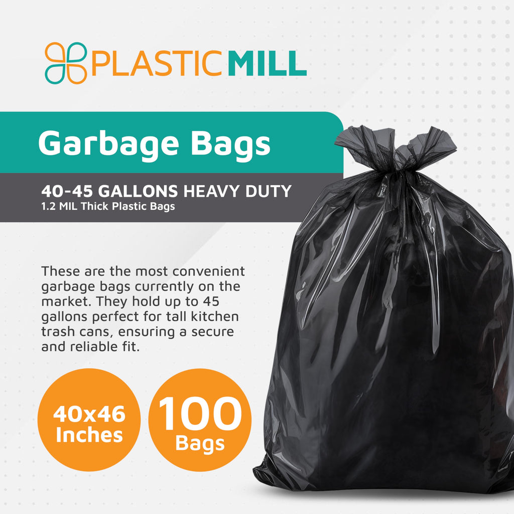 Heavy Duty Black 40-45 Gallon Trash Bags 100-Count P124